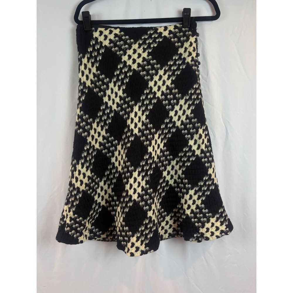 Express Black Cream 100% Lambswool Diamond Check Side Button Mini Skirt 5/6